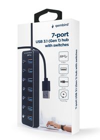 Хаб на 7 портiв USB 3.0, з вимикачами, пластик\метал, чорний