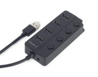 Хаб на 4 порти USB 2.0, з вимикачами, пластик, чорний