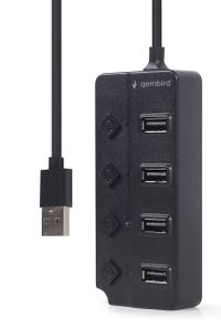 Хаб на 4 порти USB 2.0, з вимикачами, пластик, чорний