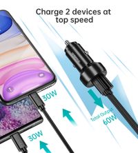 Автомобільний зарядний пристрій, USB-C+USB-A, 60Вт, QC3.0/PD/PPS, чорний