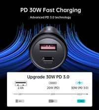 Автомобільний зарядний пристрій, USB-C+USB-A, 60Вт, QC3.0/PD/PPS, чорний