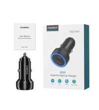 Автомобільний зарядний пристрій, USB-C+USB-A, 60Вт, QC3.0/PD/PPS, чорний