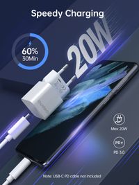 Мережевий зарядний пристрій, GaN, USB-C, 20Вт, QC3.0/PD/PPS