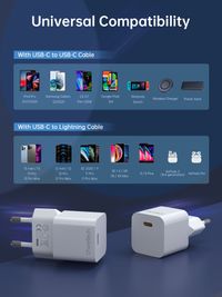 Мережевий зарядний пристрій, GaN, USB-C, 20Вт, QC3.0/PD/PPS