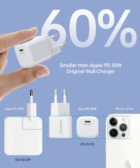 Мережевий зарядний пристрій, GaN, USB-C, 30Вт, QC3.0/PD/PPS