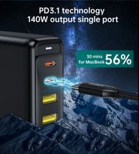 Мережевий зарядний пристрій, GaN, 2 USB-A / 2 USB-C, 140Вт, QC3.0/PD/PPS