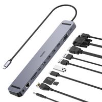 Док станція USB-C 11-в-1 (HDMI/VGA/LAN/картридер/USB-A/USB-C/Audio), алюміній