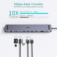 Док станція USB-C 11-в-1 (HDMI/VGA/LAN/картридер/USB-A/USB-C/Audio), алюміній