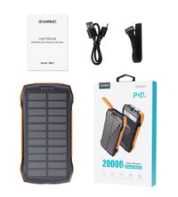 Портативний зарядний пристрій, 20000 mAh, PD20W+QC18W, сонячна панель, QI, LED лампа