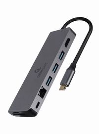 Док станція USB-C 5-в-1 (хаб/HDMI/PD / Кард рідер / LAN), сірий