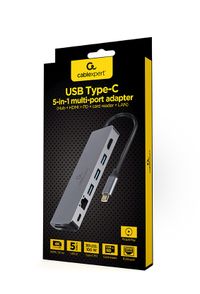 Док станція USB-C 5-в-1 (хаб/HDMI/PD / Кард рідер / LAN), сірий