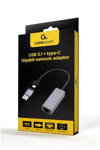 Гігабітний мережевий адаптер USB type-A / type-C (комбо конектор), сірий