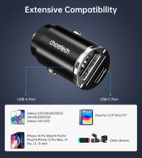 Автомобільний зарядний пристрій, USB-A/USB-C, 30Вт, QC3.0/PD, чорний