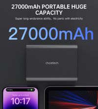 Портативний зарядний пристрій, 27000 mA, QC/PD 222,5 Вт, чорний
