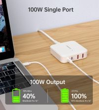 Мережевий зарядний пристрій, GaN, 2 USB-A / 2 USB-C, 100Вт, QC3.0/PD/PPS