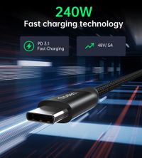 Кабель USB 2.0, 240w, C-тато/C-тато, 1 м, преміум