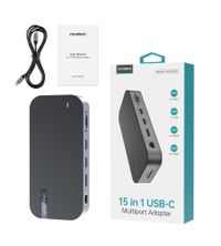 Док станція USB-C 15-в-1 (HDMI / PD / картридер / LAN / USB-A / USB-C Аудіо), алюміній