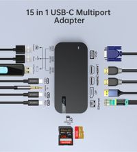Док станція USB-C 15-в-1 (HDMI / PD / картридер / LAN / USB-A / USB-C Аудіо), алюміній