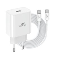 RIVACASE
Мережевий зарядний пристрій, 1 USB Type-C, PD 20 Вт, кабель Type-C, білий