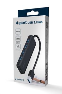 Хаб на 4 порти USB 3.1,USB-A, USB-C PD, пластик, чорний