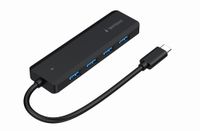Хаб на 4 порти USB 3.1,USB-C, USB-C PD, пластик, чорний