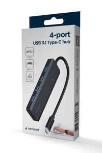 Хаб на 4 порти USB 3.1,USB-C, USB-C PD, пластик, чорний