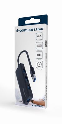 Хаб Gembird на 4 порти USB 3.1, пластик, чорний