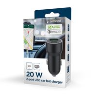 Автомобільний зарядний пристрій, 1xUSB-A (18W QC3.0)+ 1xUSB-C (20W PD), чорний