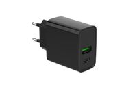 Мережевий ЗП, 1 USB-A + 1 Type-C (PD20Вт + QC3.0 18Вт), чорний