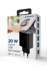 Мережевий ЗП, 1 USB-A + 1 Type-C (PD20Вт + QC3.0 18Вт), чорний