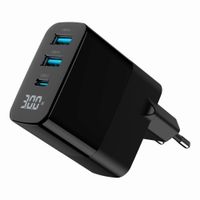 Мережевий ЗП, 2хUSB-A (QC3.0 18W) + 1хType-C (PD20W), LCD, чорний