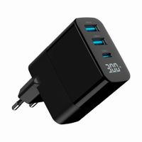 Мережевий ЗП, 2хUSB-A (QC3.0 18W) + 1хType-C (PD20W), LCD, чорний