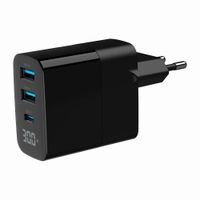 Мережевий ЗП, 2хUSB-A (QC3.0 18W) + 1хType-C (PD20W), LCD, чорний
