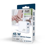 Мережевий ЗП, 1 USB-A + 1 Type-C (PD45Вт + QC3.0 18Вт), білий
