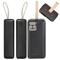 Портативний зарядний пристрій, 30000 mA, PD+QC 20W, з LCD, чорний