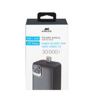 Портативний зарядний пристрій, 30000 mA, PD+QC 20W, з LCD, чорний
