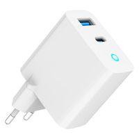 Мережевий ЗП, 1 USB-A (QC3.0 18W) + 1 Type-C (PD30W), Led, білий