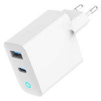 Мережевий ЗП, 1 USB-A (QC3.0 18W) + 1 Type-C (PD30W), Led, білий