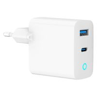 Мережевий ЗП, 1 USB-A (QC3.0 18W) + 1 Type-C (PD30W), Led, білий