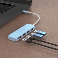 Хаб USB 3.2, 10Gbps, USB-С на 4 USB-A, блакитний