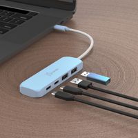 Хаб USB 3.2, 10Gbps, USB-С на 2 USB-A/2 USB-С, блакитний