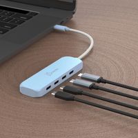 Хаб USB 3.2, 10Gbps, USB-С на 4 USB-С, блакитний