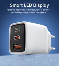 Мережевий зарядний пристрій, GaN, USB-A/USB-C, 35Вт, QC3.0/PD/PPS