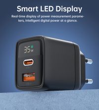 Мережевий зарядний пристрій, GaN, USB-A/USB-C, 35Вт, QC3.0/PD/PPS