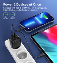 Мережевий зарядний пристрій, GaN, USB-A/USB-C, 35Вт, QC3.0/PD/PPS