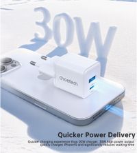 Мережевий зарядний пристрій, USB-A/USB-C, 30Вт, QC3.0/PD/PPS