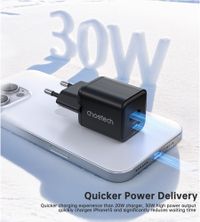 Мережевий зарядний пристрій, USB-A/USB-C, 30Вт, QC3.0/PD/PPS