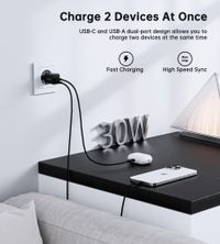Мережевий зарядний пристрій, USB-A/USB-C, 30Вт, QC3.0/PD/PPS