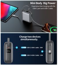 Портативний зарядний пристрій, 10000 mAh, PD 35 Вт, сірий