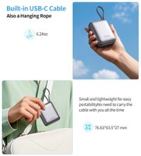Портативний зарядний пристрій, 10000 mAh, PD 35 Вт, сірий